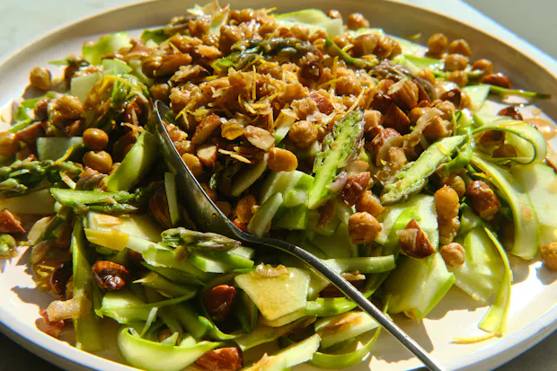 Asparagus Ribbon Salad on a Platter