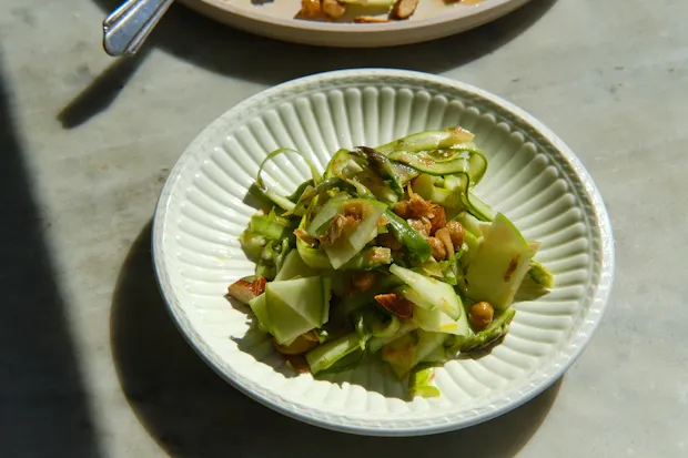 Asparagus Ribbon Salad on a Platter