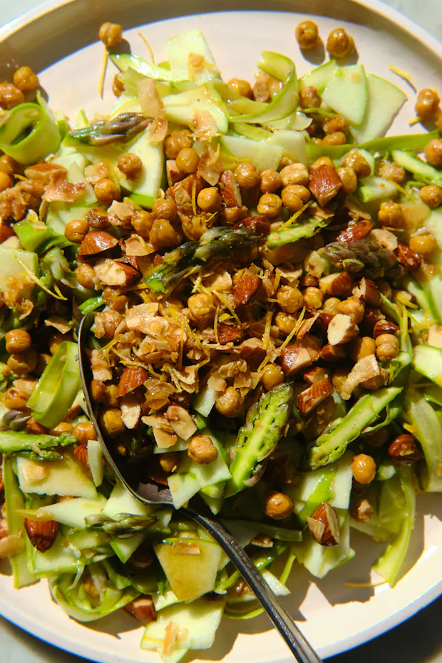 Asparagus Ribbon Salad on a Platter