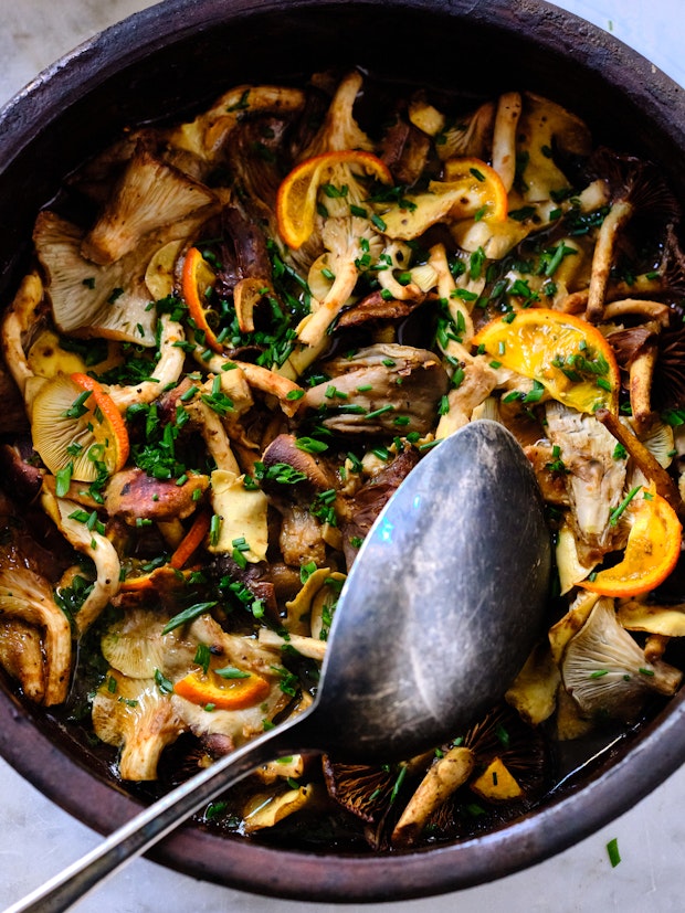 Baked Mushrooms in a Casserole Dish