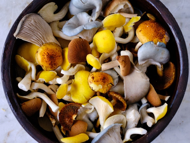 Raw mushrooms before baking