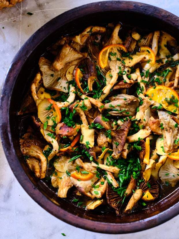 Baked Mushrooms in a Casserole Dish