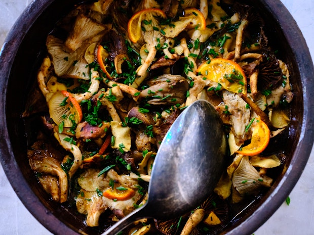 baked mushrooms with miso butter as part of a list of vegetarian thanksgiving side recipe