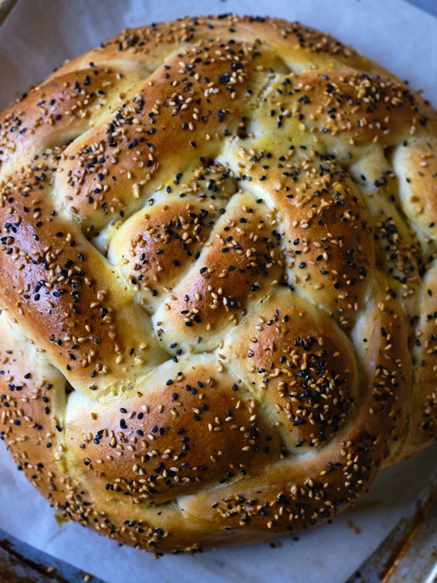 Braided Onion Bread filled With Caramelized Onions and Gruyere Cheese