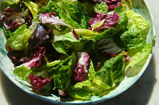 romaine and other lettuces in a large bowl