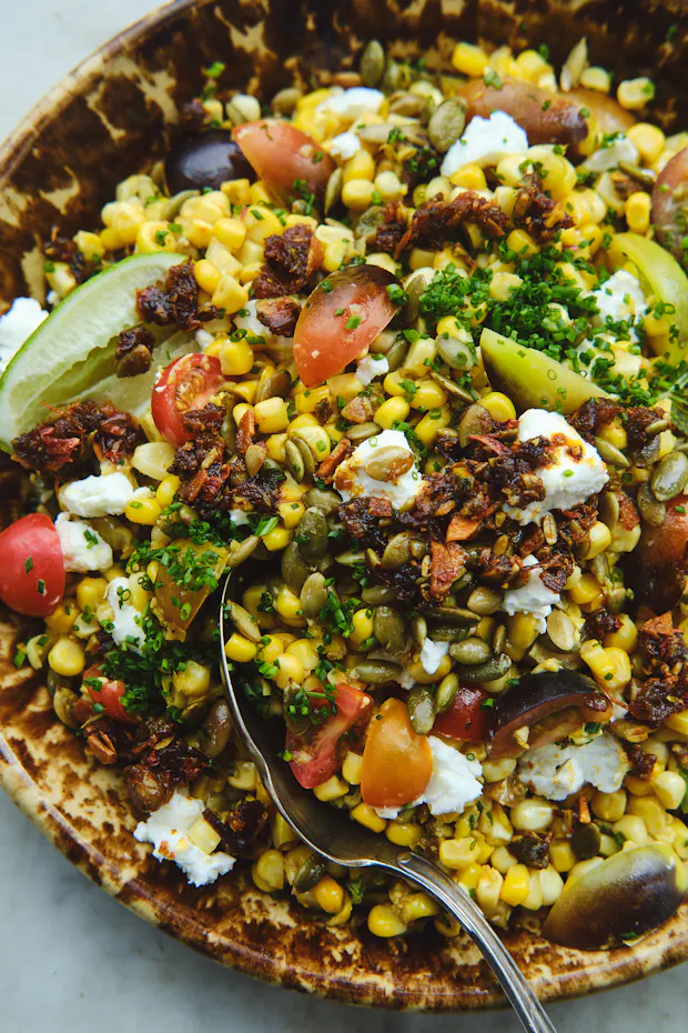 Chili Crisp Corn on a plate