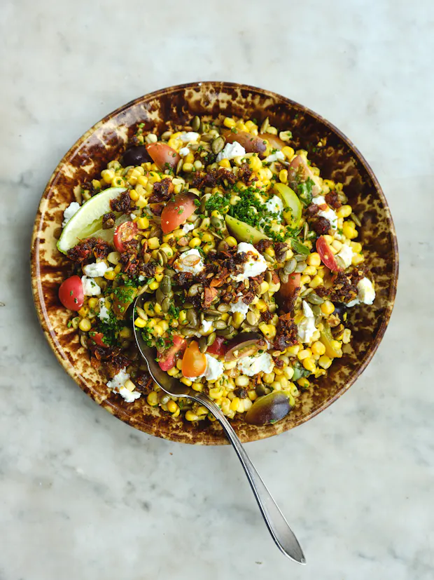Chili Crisp Corn on a plate
