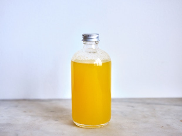 Bottle of Homemade Meyer Lemon Syrup