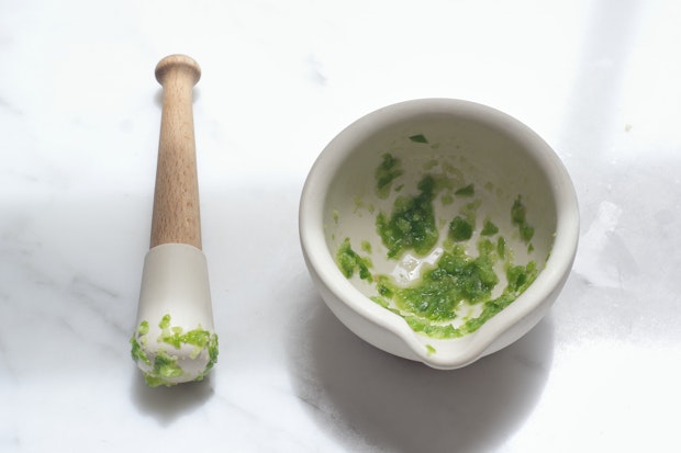 Chiles Crushed in a Mortar and Pestle