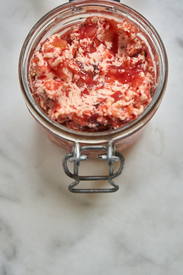 Roasted Strawberry Ginger Compound Butter in a small bowl
