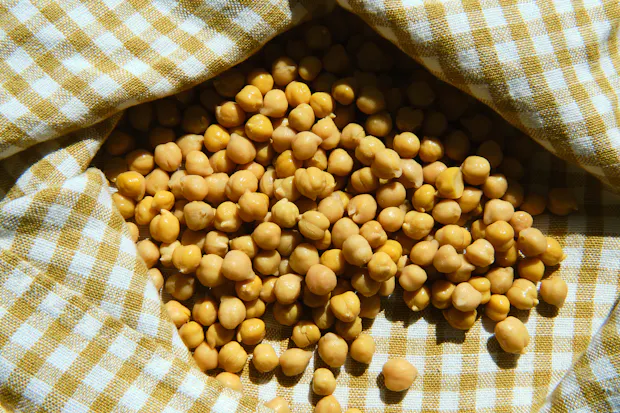 Chickpeas drying in a kitchen towel before baking