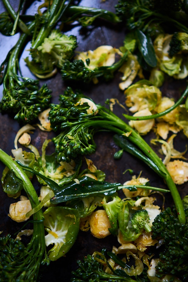 Curried Sheet Pan Broccoli with Peanuts and Tahini