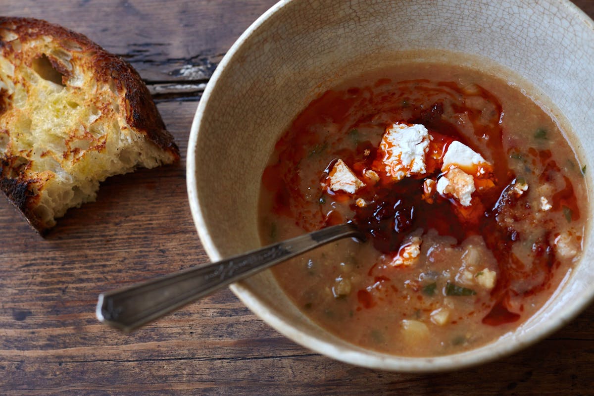 Dried Fava Bean Soup with Mint and Guajillo Chiles, image size:1200x800
