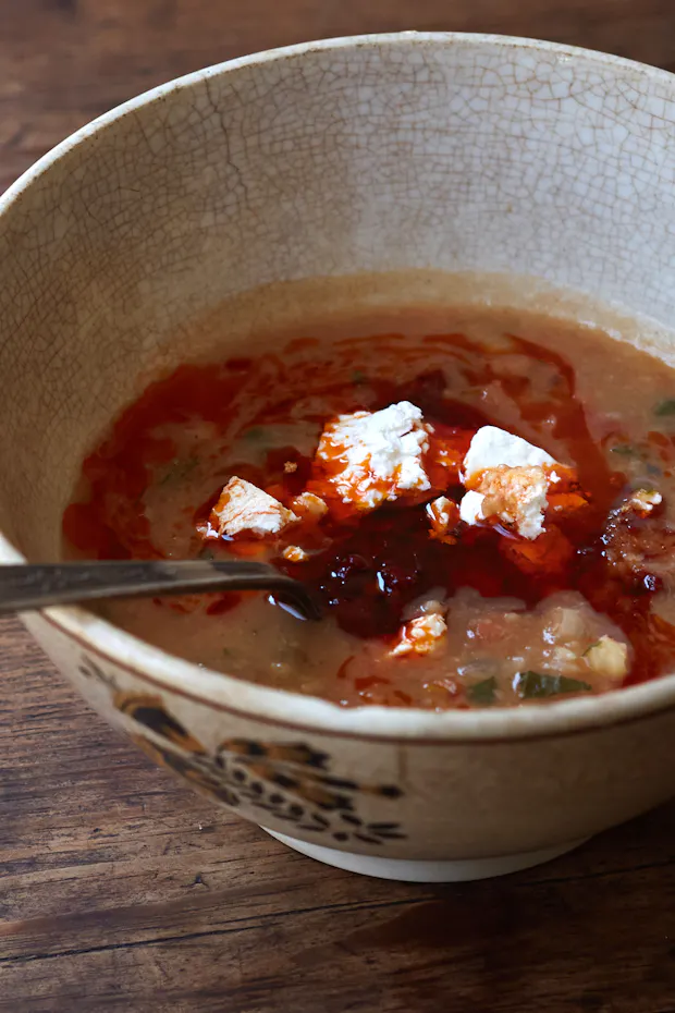 Dried Fava Bean soup in a bowl