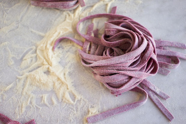 fresh fettuccine on counter prior to cooking