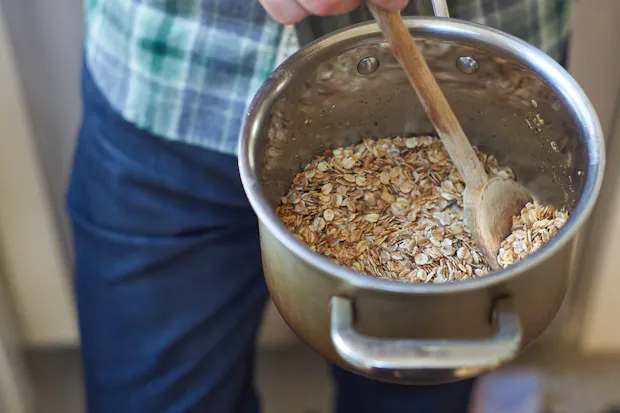 toasting grains in a saucepan