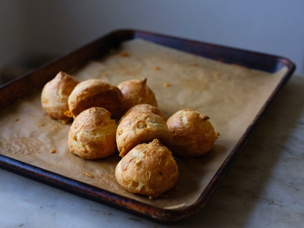 Gougeres on a baking pan