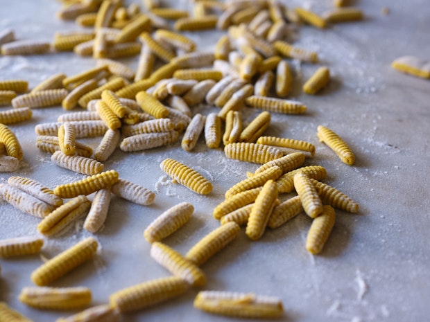 Cavatelli on a marble counter