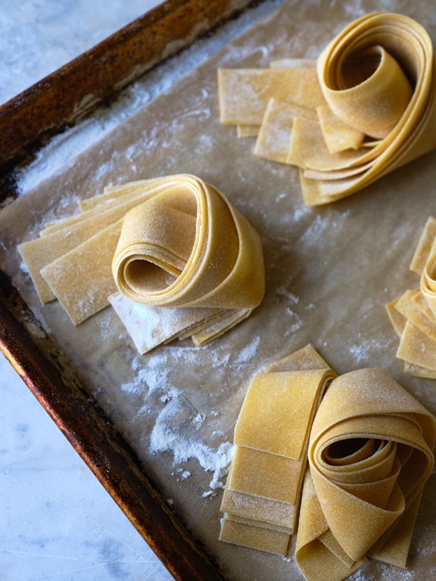 Fresh homemade pappardelle pasta
