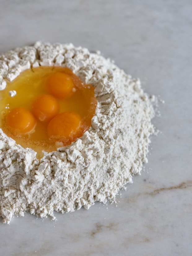 Ready-made flour and eggs for pasta dough