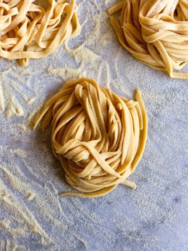 Everything I know about making homemade pasta. Four ingredients! If you  have flour, two eggs, a splash of olive oil, and a bit of salt, you can do  it right now.