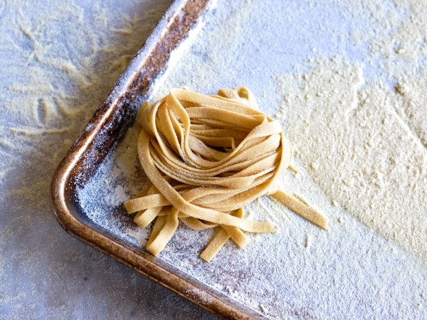 Homemade Pasta Shaped into a Nest