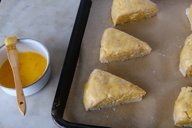 Lime Scones on a Baking Sheet Brushed with Egg Wash Before Baking