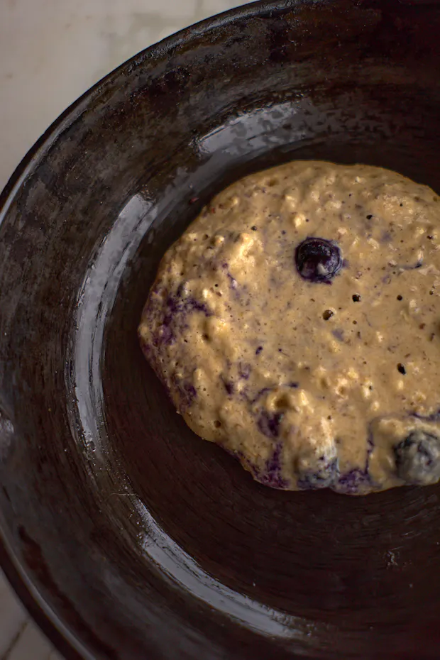 Oatmeal Porridge Pancakes cooking in a skillet
