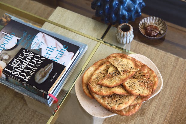 Piadina flatbreads served and arranged on a table with other objects