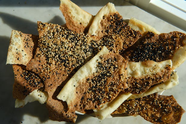 Overbaked piadina flatbreads close-up