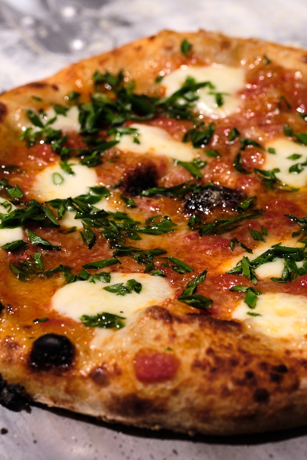 Close-up photo of Pizza with Mozzarella and Red Sauce