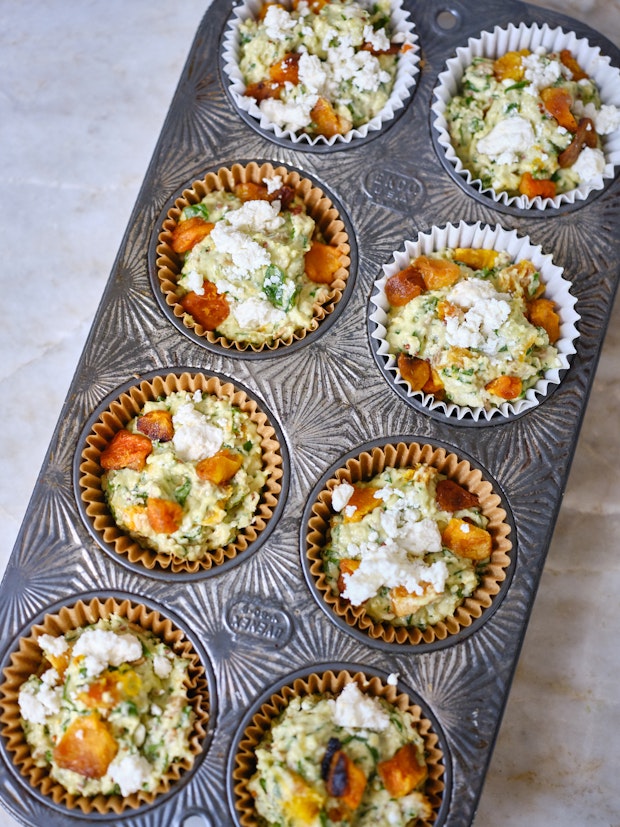 Pumpkin and Feta Muffins with Sunflower Seeds