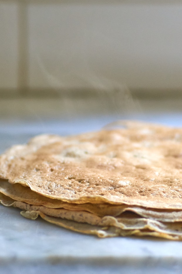 a stack of rye crepes