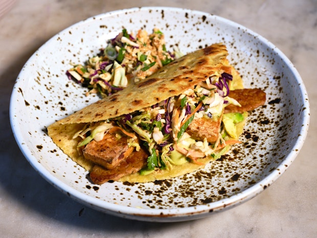 Spicy Sesame Coleslaw in a Taco in a Bowl