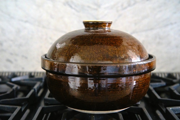 Donabe smoker on a gas range