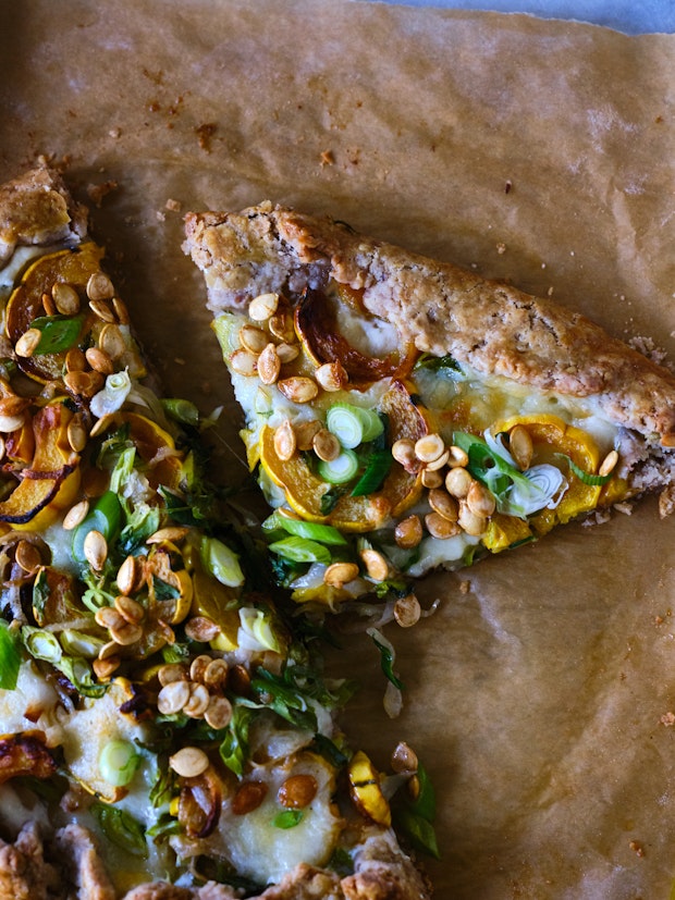 Close-up Photo of Sourdough Galette with Delicata Squash