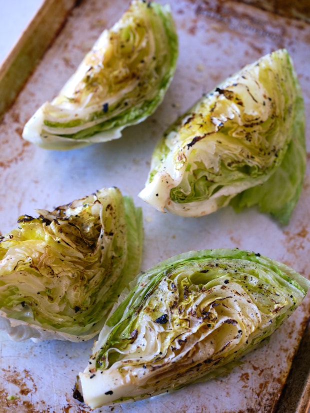 Iceberg Lettuce After Grilling on a Sheet Pan