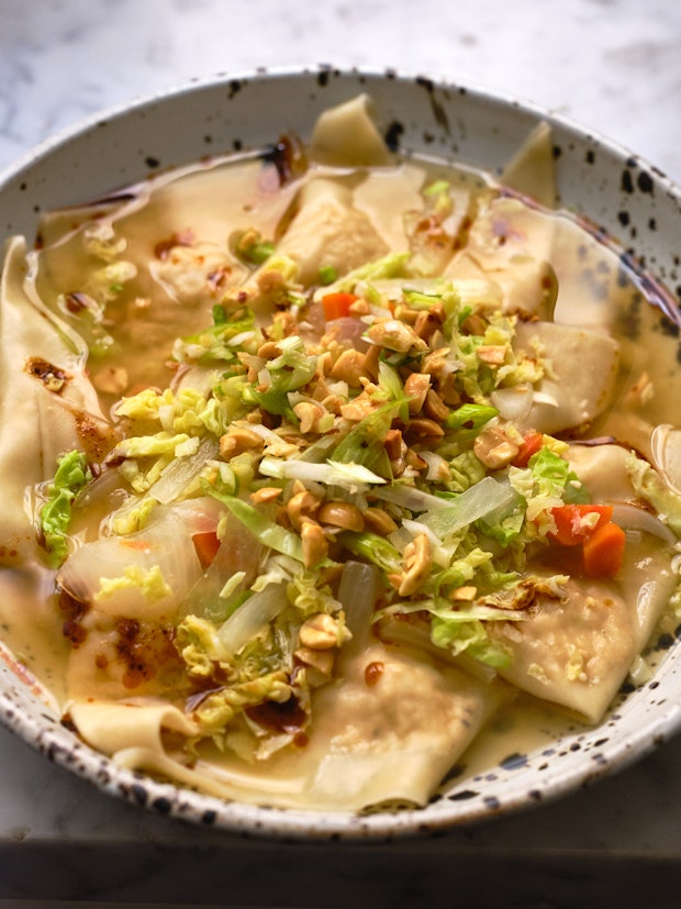 Wonton Soup in a Shallow Bowl