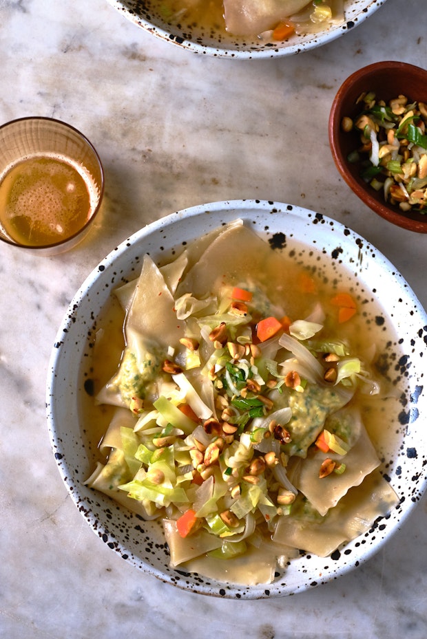 Wonton Soup in a Shallow Bowl