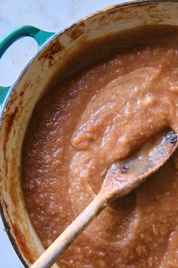 Apple butter simmering in a pot