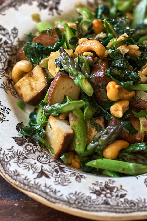 asparagus stir-fry served hot on a platter