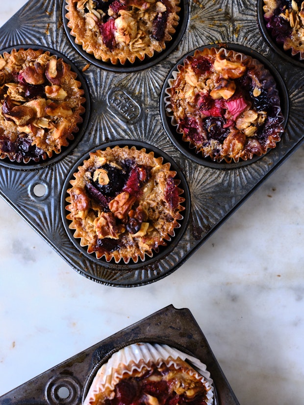 baked oatmeal cups on marble counter