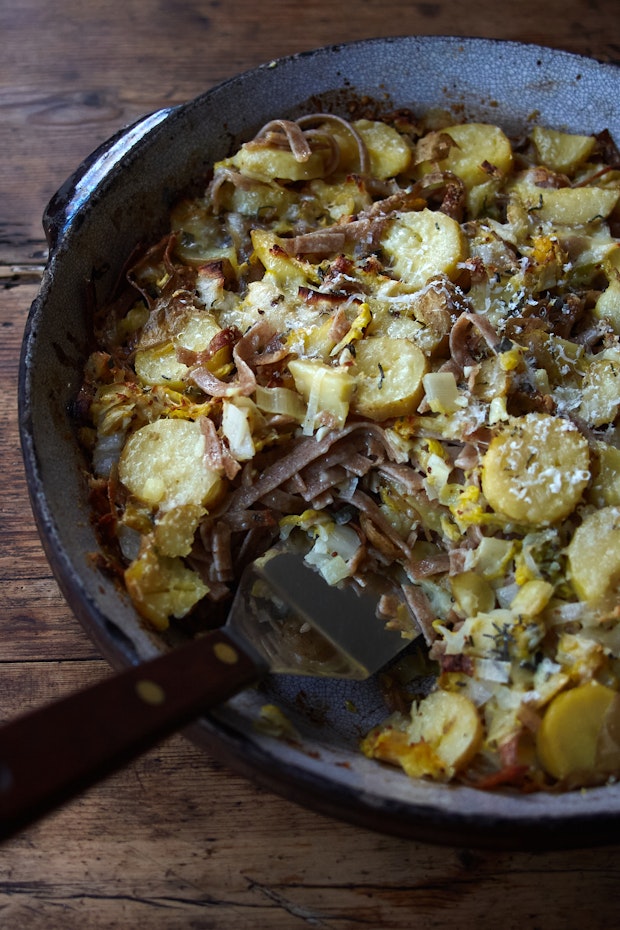 Baked Pasta in a Casserole Dish After Baking