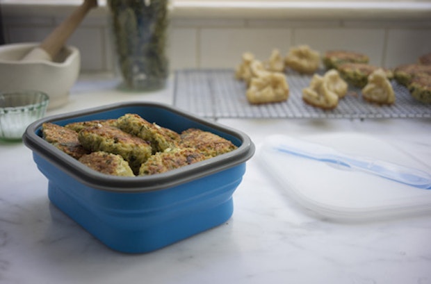 Quinoa patties packed for lunch in a small box