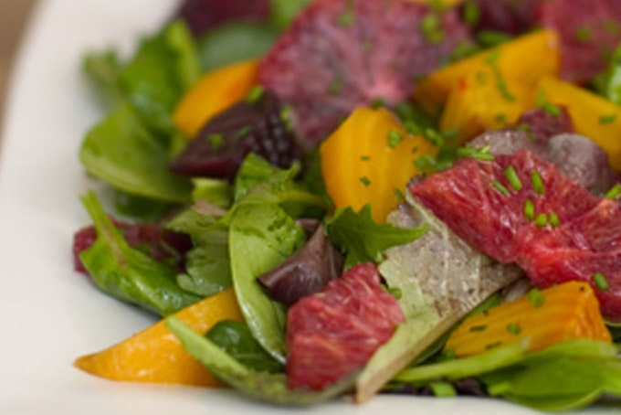 Roasted Beet and Blood Orange Salad with Spicy Greens
