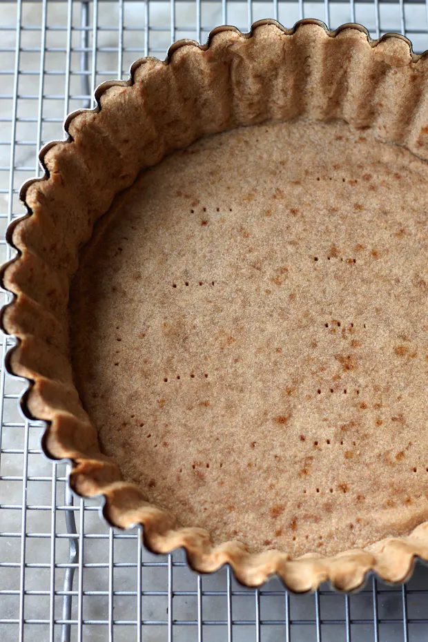tart crust in a pan before filling