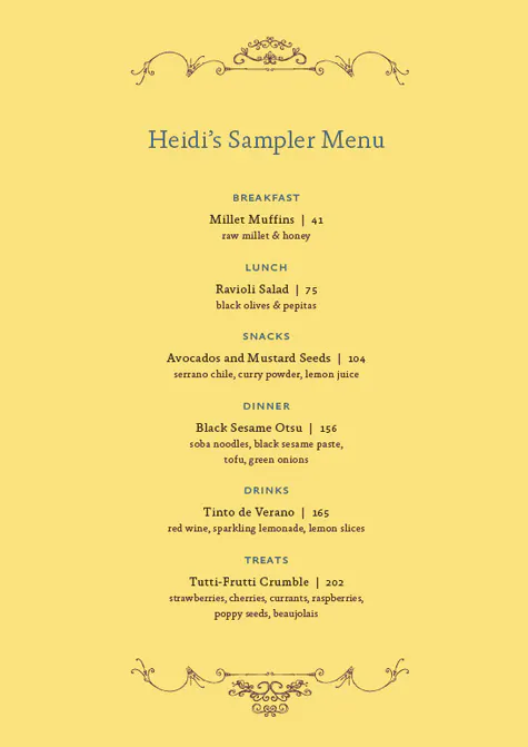 Sampler of recipes menu