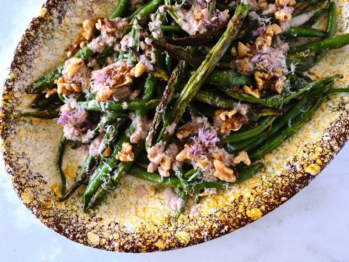 Blistered Green Beans with Walnut Sauce