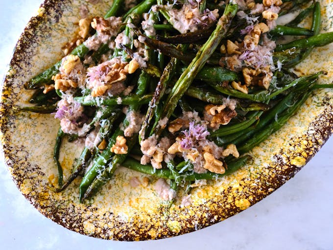 Blistered Green Beans with Walnut Sauce
