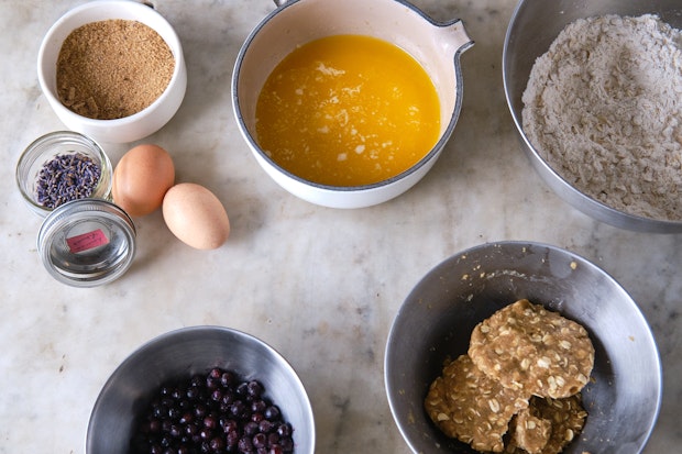ingredients for making blueberry muffins
